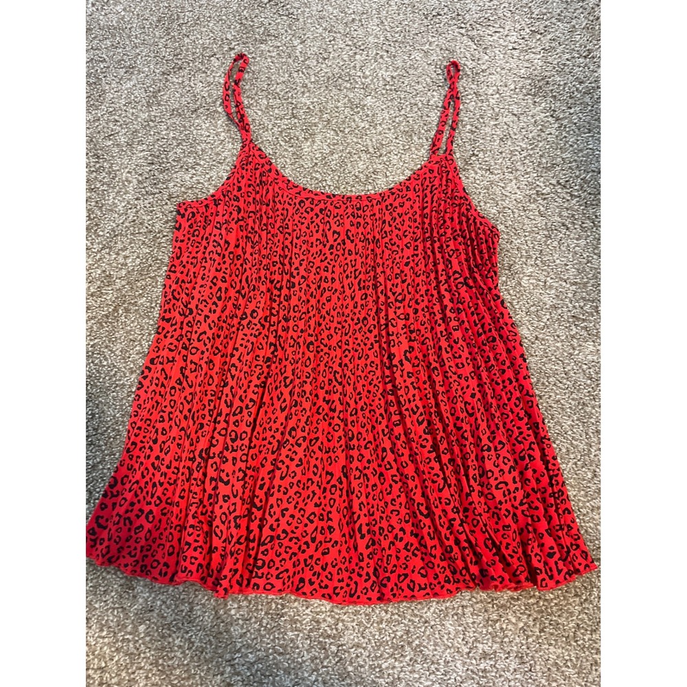 H&M Divided Red Black Leopard Print Pleated Spaghetti Strap Top Size 8